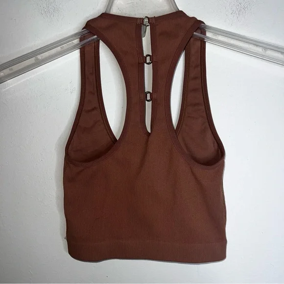 Aerie Tank Top Brown Ribbed Racerback with Decorative Rings Size XS - Picture 2 of 8